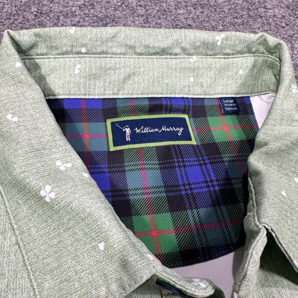 William Murray Green Four Leaf Clover Print Short Sleeve Golf Polo Shirt Size L - Picture 5 of 7